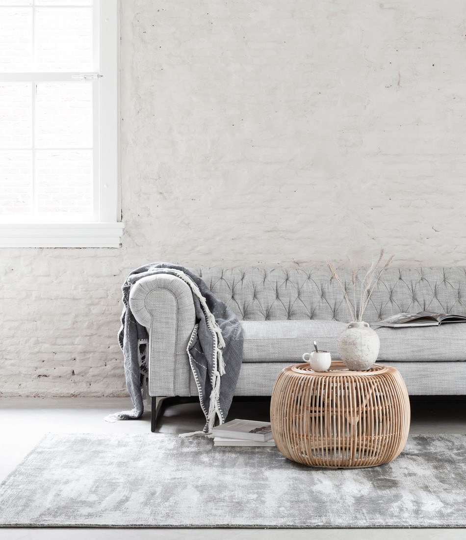 3 Sitzer Sofa Revolution Chesterfield Stoff hellgrau 238 cm